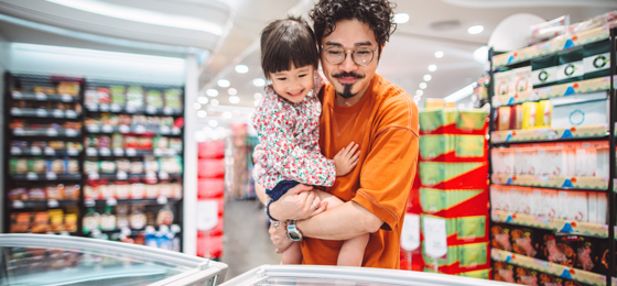 Dad and daughter at store